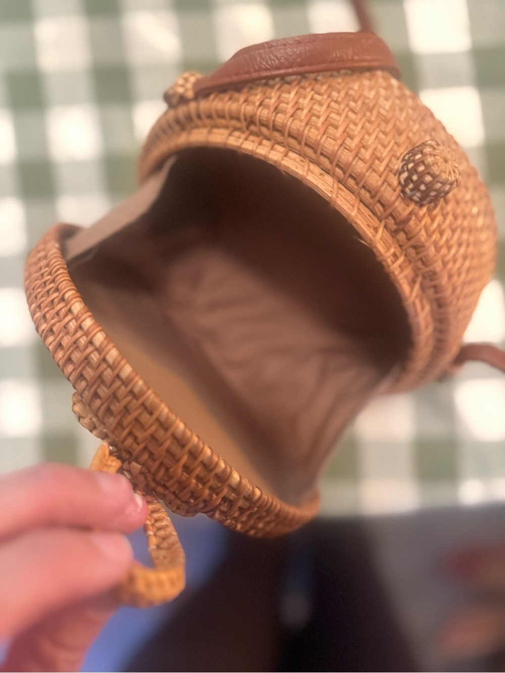 Bali Round Woven Rattan Crossbody Bag - Tan - Picture 2 of 6